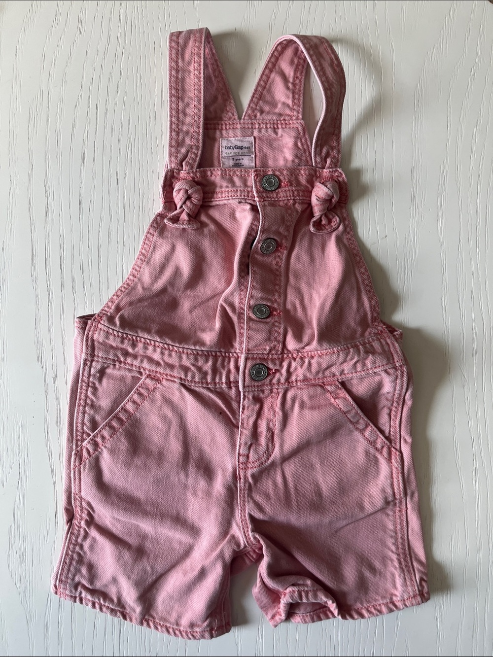 GAP Pink Toddler Short Overalls with Knotted Straps